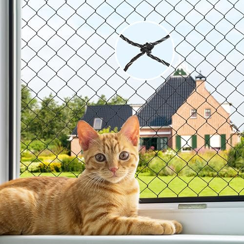 Cat Netting, Balcony Netting for Pets,Steel Wire Reinforced Balcony Screen for Pets, Anti-Fall Cat Net for Balcony and Windows,Stair, Patio(Black,10 * 26ft)