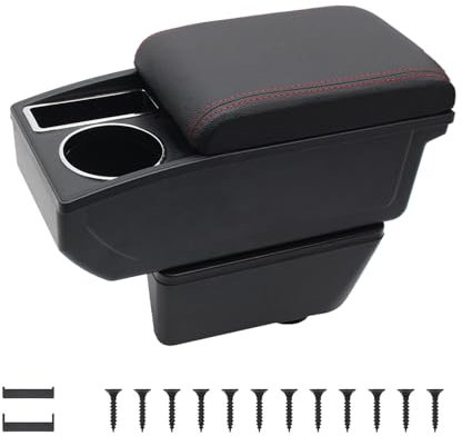 KAERGK Auto Armlehnen für Seat Ibiza 6j 6l Mittelkonsolen für Kfz Doppelter Stauraum mit Getränkehalter Einfache Montage Bequemes und Strapazierfähiges Leder Schwarz (Rote Linie)