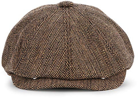 KeepSa Newsboy Stil Tellermütze Schirmmütze Herren Damen - 8 Panel Peaky Fischgräten Tweed Retro Schiebermütze Schlägermütze Gatsby Cap 52-54cm, Kaffee