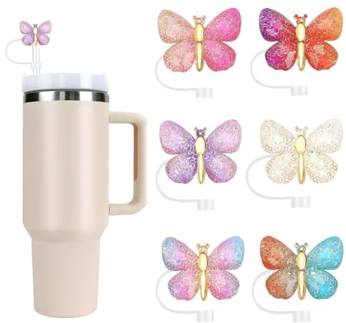 Straws Cover Cap, 6 Pcs Stanley Cup Straw Cover Butterfly Cute Cup Accessories Straws Toppers Straw Covers Compatible With 10mm Straws-covers Pack Reusable Silicone For 30 & 40 Oz Stanley Cups