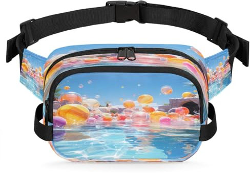 Mexpekil Bauchtasche, Strandtasche, Freizeitpark, Luftballons, Sommer, Zwei-Wege-Reißverschluss, Gürteltasche, wasserabweisend, Hüfttasche, Crossbody-Tasche mit verstellbarem Riemen, Schwarz