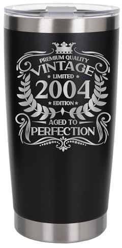 Always Looking Good 21st Birthday Gift Vintage 2004 Aged to Perfection Engraved Insulated Travel Mug Present for 21 Year Old Black Thermal Coffee Flask Travel Mugs with Lids