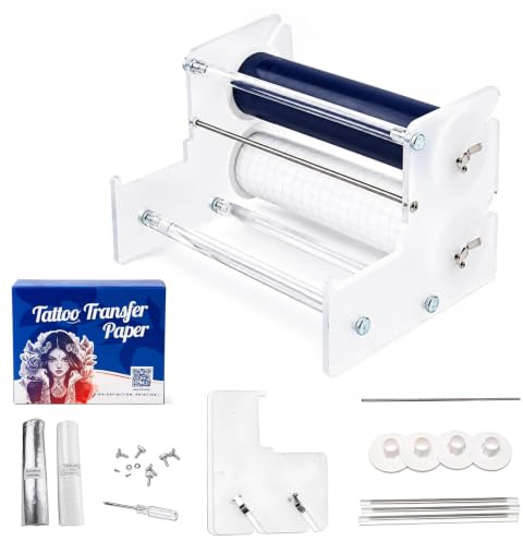 Tattoo-Transferpapier, 29,9 m, zweilagiges Thermo-Transferpapier für Rollenpapier, Tattoo-Transfermaschine (Rolle Papier + Ständer)