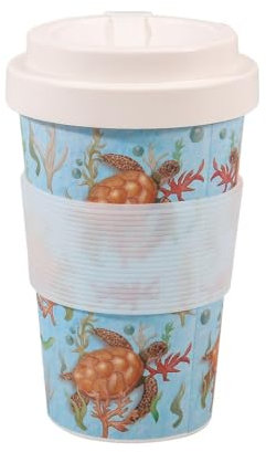 ECO CHIC Recycled Travel Coffee Cup 400ml Microwave Dishwasher Safe Plastic Travel Mug (Sea Turtles Blue)