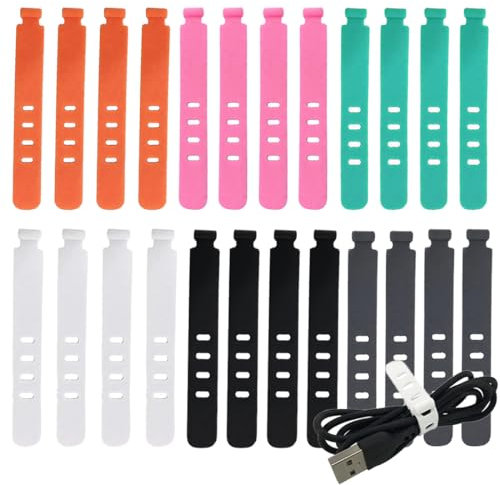 Fascetta per Cavi in Silicone, Fascia Elastica per Cavo in Dilicone, Fascette Multiuso in Silicone, Fascia di Fissaggio in Silicone per Cavo Dati Regolabile e Riutilizzabile(24 Pezzi)
