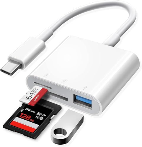 USB C SD Card Reader Micro SD/SD Card Adapter for Mac/iPad Pro/Air/Mini, MacBook, iMac, Galaxy & USB-C Devices, 3 in 1 Type-C OTG Adapter for Photo/Video/Data Transfer – Plug & Play, White