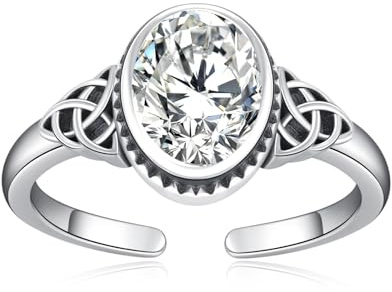 OHAYOO Keltische Ring 925 Silber Damen Verstellbar Vintage Ringe mit April Stein Zirkonia Edelstein Schmuck für Damen Frauen Mutter