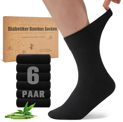 Niorasen Bambus Diabetikersocken, 6 Paar Diabetiker Socken ohne Gummibund & ohne Naht, Bambussocken Gesundheitssocken mit Komfortbund für Herren & Damen