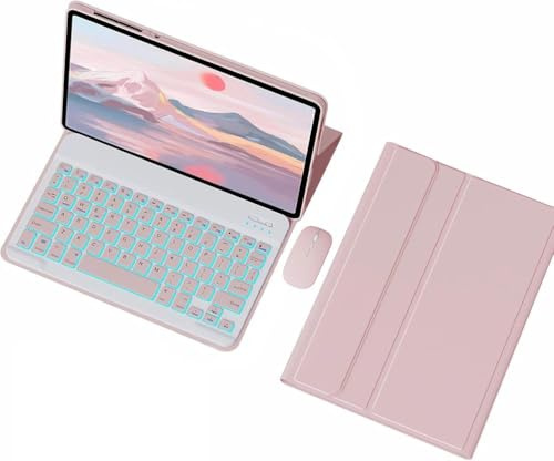 Bueuwe Funda con Teclado para Redmi Pad 2 2025, retroiluminación de 7 Colores, Teclado inalámbrico magnético extraíble,Rosado