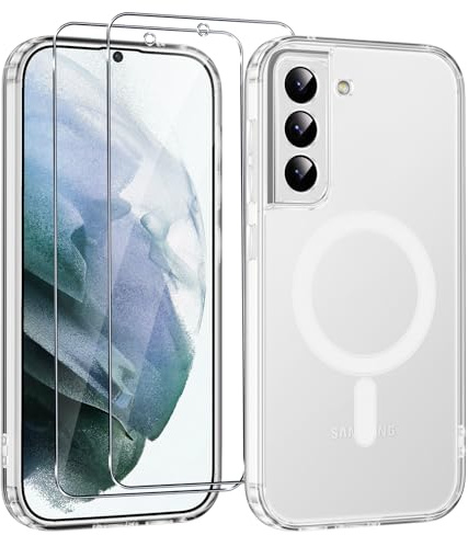 Yoedge Magnetisch Handyhülle für Samsung Galaxy S21 5G 6,2 Hülle mit 2 Stück Schutzfolie, Klare Schutzhülle [Kompatibel mit MagSafe], TPU Stoßfeste Silikon Transparent Hülle für Samsung S21 5G