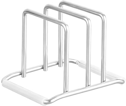 Rieoany Edelstahl-Schneidebretthalter, Küchen-Topfdeckelhalter | Schneidebrett-Aufbewahrungsständer, 6 mm Verdickter Massivstahl, Abnehmbare Rutschfeste Silikonhüllen