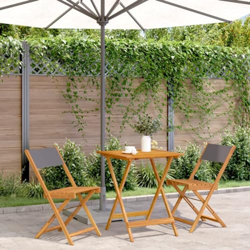 Mandloder 3-TLG. Bistro-Set Anthrazit, Massivholz Akazie, klappbar, 60x60x75 cm Gartentisch, 2 Stühle, wetterfest, für Garten, Balkon, Terrasse, Outdoor-Möbel
