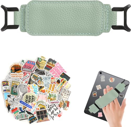 XRVRILE Handschlaufe für 6–8 Zoll eReader & Tablet, Elastischer Handhalter mit PU Halterung – Kompatibel mit Kindle, Tolino & Fire Tablet, Anti-Rutsch Halteband inkl. 50 Leseaufkleber Grün