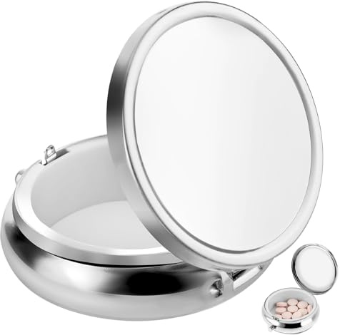 Small Pill Box, Single Pill Box, Portable Medicine Pill Case, Small Metal Pill Case, for Tablets Vitamins Cod Liver Oil Supplements Medication Purse Pocket Portable (Silver)