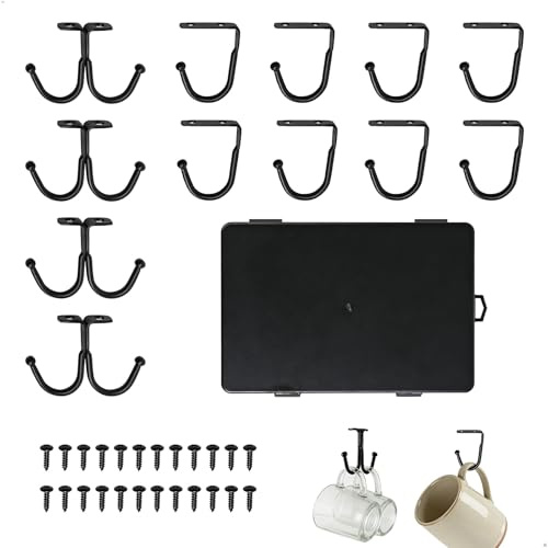 Ganci Tazze,Porta Tazze Appendere,Appendi Tazze 12 Pezzi Ganci Metallo con Scatola,Porta Tazzine da Caffè Salvaspazio Sottomensola per Cucina e Armadietto,Porta Tazzine con Viti di Montaggio Incluse