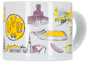 Dortmund BVB Borussia Panorama Tasse, Weiß, Keramik, 9,5 x 9,5 cm | Spülmaschinengeeignet, Mikrowellengeeignet