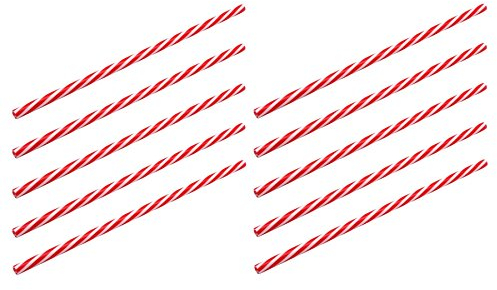 Rink Drink American Diner Style Red & White Striped Reusable Drinking Straws - Pack of 10