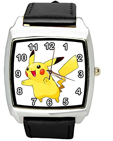 Quadratische Uhr aus schwarzem Leder für gelbe Plüschfans
