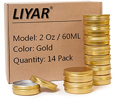 TMO 60 ml Metalldosen aus Aluminium, runde Blechdosen, leere Salbengläser mit Schraubverschluss, für Gewürze, Bonbons, Tee oder Geschenk, Gold (14 Stück)
