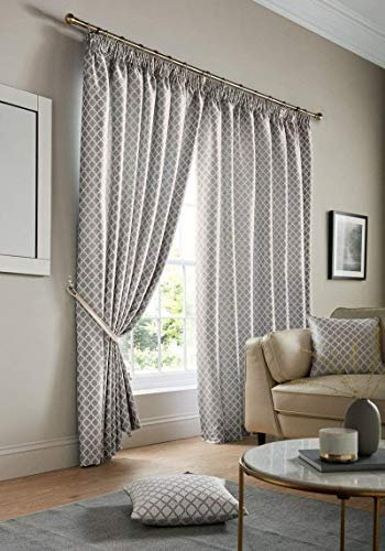 Alan Symonds Cotswold Fully Lined Jacquard Pencil Pleat Taped Top Curtains - Pair (Silver/Grey, 46 x 90 (117x229cm))