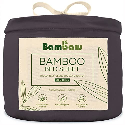 Bambaw Drap Housse Bambou 150 x 200 cm, Coupes de 35cm, Drap Housse Ultra Doux et Anti Acarien, Literie Rafraichissante en Bambou, Linge de Lit Anti Transpiration, Certifié Oeko-Tex (Anthracite)