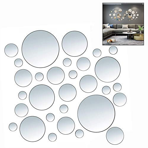 LHKJ 30 Pezzi Adesivo Specchio Rotondo,Specchio Acrilico Rimovibile Specchi Adesivi Decorativi