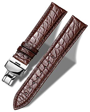 MUENShop Echtes Krokodilleder Uhrenarmband mit Faltschließe 12mm-24mm Schwarz Brauner Blau Alligator Ersatz Uhren Zubehör Poliertes Uhrenarmband für Männer/Frauen