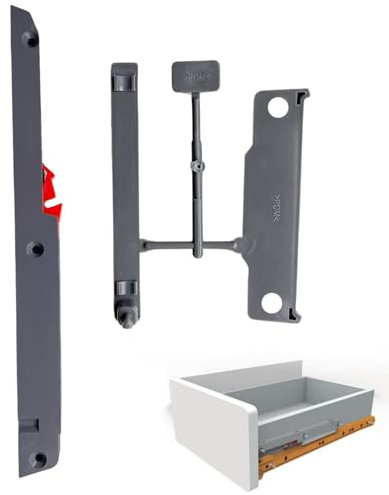 INDAUX Schubladenauszug mit Soft-Close, universell, für Schublade mit Rollenschienen, Grau, Metall, Seitliche Montage