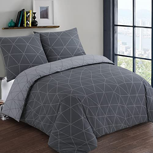 Vision - Wendebettwäsche – Hugo Anthrazit/Grau – Bettbezug 260 x 240 cm mit 2 Kissenbezügen für Doppelbett – 100% Baumwolle