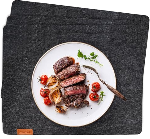 wortek Edles Platzset Filz 4er Set, Tischsets Abwaschbar, Platzdeckchen Tischuntersetzer Untersetzer Teller - Filzuntersetzer Tischunterlage Untersetzer Filz Teller Untersetzer Dunkelgrau 44x32 cm