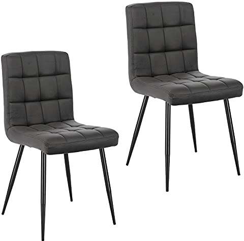 Lestarain Esszimmerstühle 2er Set Küchenstuhl Polsterstuhl Wohnzimmerstuhl Samtstuhl Sessel mit Rückenlehne, Metallbeine, Sitzfläche aus Samt, Dunkelgrau