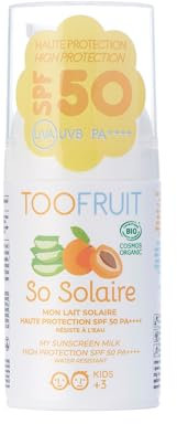 TOOFRUIT Sonnenmilch LSF 50+ für Kinder ab 3 Jahren, 30 ml, Mineralischer Sonnenschutz, Wasserfest, Ohne Chemische Filter, Dermatologisch getestet, Natürliche Inhaltsstoffe