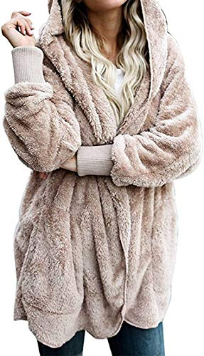 ORANDESIGNE Warme Outwear Taschen Damen Mantel Top Women Solide Coat üBerdimensionale Parka Outwear Tops Flauschigen Fell Kardigans Mit Tasche Aprikose XXL