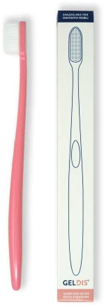 Geldis® Spazzolino Ortodontico per Igiene e Pulizia di Protesi Dentarie Mobili, Apparecchi e Bite Trasparenti, Testina con Setole in Silicone, Rosa