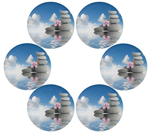 TropicalLife HaJie Platzdeckchen mit japanischem Zen-Stein, Orchidee, Blume, 6 Stück, rutschfest, hitzebeständig, rund, für Zuhause, Urlaub, Party, Esszimmer