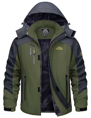 Tacvsen Winter Jacket for Men - Waterproof, Fleece, Hunting, Outdoor, Ski, Trekking, Climbing, Snow, Army Green