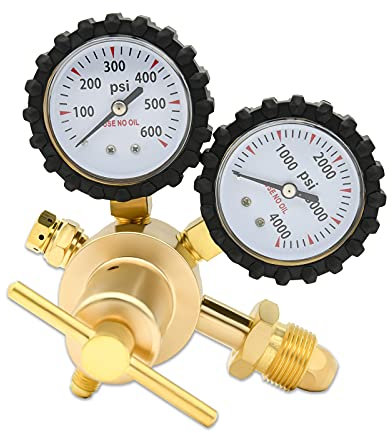 NAKAO Nitrogen Regulator 0-600PSI CGA580 Inlet, 1/4-Inch Male Flare Outlet Connection, Heavy-Duty Handle, Self-reseating Relief Valve, Nitrogen Regulator Hvac, Helium Regulator, by