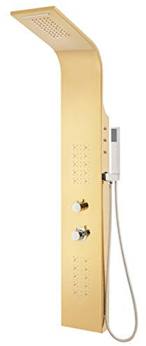 Tidyard Mamparas de Ducha Sistema de Panel de Ducha Acero Inoxidable 201 Dorado Curvado