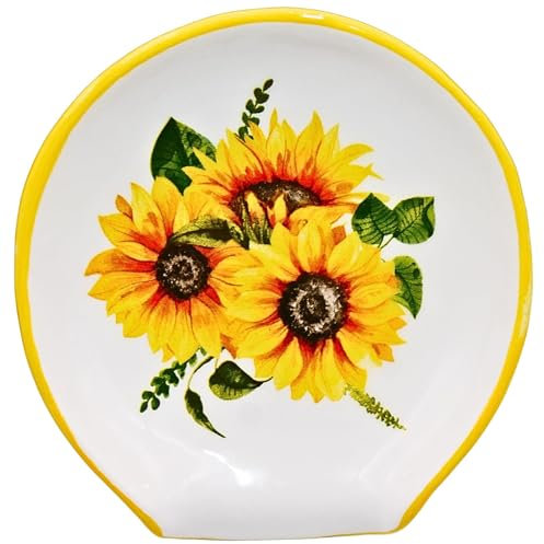 Sunflower Kitchen Decor - Sunflower Spoon Rest, Ceramic Spoon Rest for Stove Top, Large Spoon Rest for Kitchen Counter Decor, Farmhouse Cute Utensil Holder Spoon Holder - Sunflower Christmas Gifts