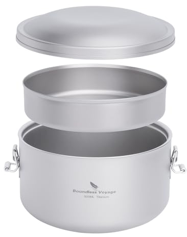 iBasingo Titan Brotdose Outdoor Bento Box Leichte Täglicher Büroangestellter Camper Student Dinner Box 900ml Schüssel 250ml Gericht Set mit Deckel Getrennte Mehrschichtige Geschirr Mess Kits Ti1095T