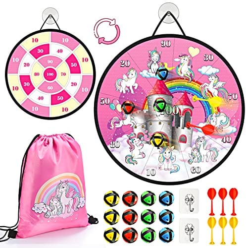 Einhorn Geschenke Mädchen 3-12 Jahre, Dartscheibe Kinder Wurfspiel Kinder Outdoor Spiele für Kinder Draußen Gartenspielzeug Kinder Geschenke Mädchen 4-12 Jahre Einhorn Spielzeug ab 3-6 Jahre Mädchen