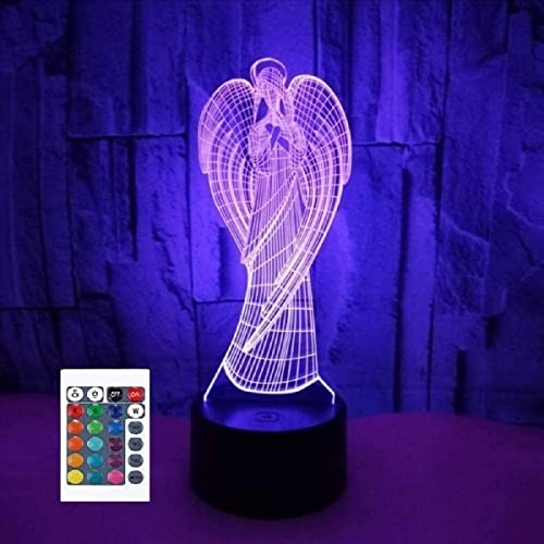 SUPERRUIDALONG 3D-Engel-Fernbedienung, 16 Farben, Nachtlichter, Illusion, Acryl, LED-Tischlampe, Nachttischlampe, Kinderzimmer, Schreibtisch, Dekoration, Geburtstagsgeschenk, Spielzeug für Kinder