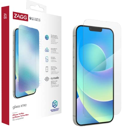 ZAGG InvisibleShield Glass XTR2 Screen Protector for iPhone 14/13 Pro Max, Tempered Glass, Shockproof, Smudgeproof, Scratch Resistant, (Clear)