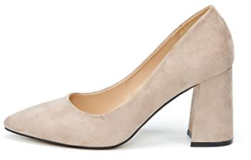 Rio Fiore Damen Pumps, Beige, 8 cm Blockabsatz, Normal/Schmal, Wildlederimitat, DL983-0716-14 (Beige Microfiber, 40 EU)