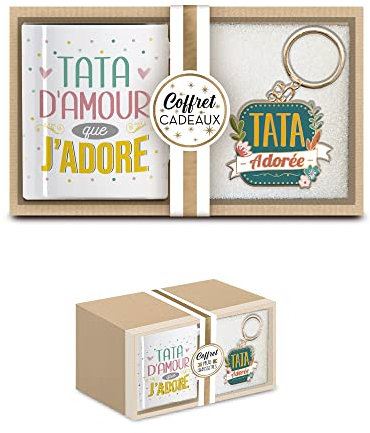Sud Trading Company Coffret mug (tasse) et porte clés modèle Tata d'amour que j'adore