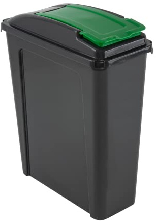 M1SS Heavy Duty Plastic Clip Lock Lid Bin Recycle Bin Slimline Bin With Removable Lid Rubbish, Dustbin, Trash Can, Waste or Storage of Animal Feed (25L Slimline Bin, Green)