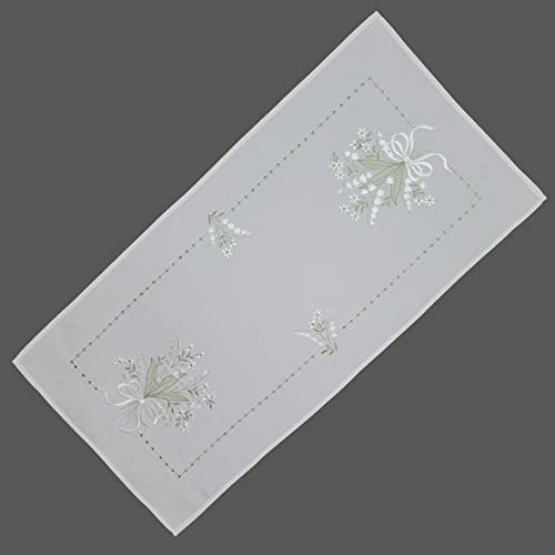 Raebel OHG Tischläufer 40 x 90 cm mit Stickerei Maiglöcken weiß grün Ostern Frühling
