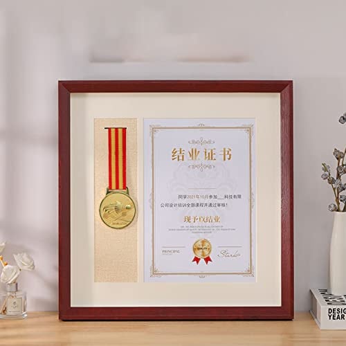 UNBOSTEN Medaille Display Rahmen, Medaillen Display Shadow Box，Medaillendisplay,bilderrahmen Holz mit Glas und Passepartout, Vitrine für Orden und Ehrenzeichen Holz-Vitrine für-Mahogany||38 * 38cm