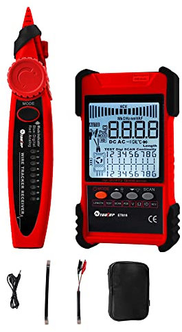 TOOLTOP ET618 Handheld Portable Cable Tester with LCD Display Analogs Digital Search POE Test Cable Pairing Sensitivity Adjustable Network Cable Length Short Open Circuit Measure Trackers