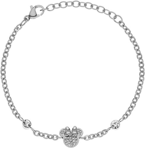 Disney Minnie Mädchen-Armband, Edelstahl, Zirconia Kristall, 13+5cm, Schmuck, Weiß